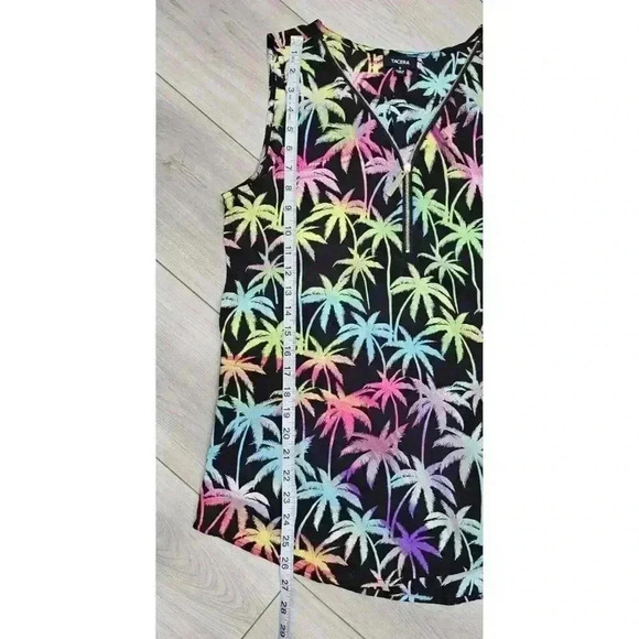 Tacera Colorful Palm Tree Print Tank Sz Small Zipper Detail V-neck Lightweight - Picture 5 of 8